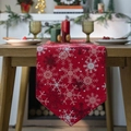 Runner da tavola natalizio rosso con motivi di fiocchi di neve e punte a triangolo - Fiocco di Neve Rosso / Formato personalizzato