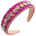 Detail of baroque headband with pink and champagne crystals and gold bead trim - Rose Red