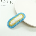 Sky blue hand-knitted crochet hair clip with yellow and white wavy yarn patterns - 2# White Center Strip Blue