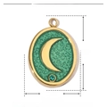 Detail of oval moon pendant size 17mm by 12mm with green enamel and gold finish - Oval Moon-Green
