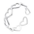 Detailed view of adjustable silver steel ring with hollow heart pattern engravings - Silver
