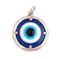Blue and black enamel Evil Eye round pendant with polished silver metallic rim - L23w / Silver Dark Blue