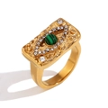 Bague œil en malachite plaquée or avec zircons étincelants de style bohème - US 6 / Bague Œil de Malachite - Or