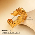 Golden leaf stainless steel adjustable open ring with detailed plant design - Elegant Leaf 176 / Gold