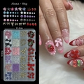 Detailed set of 24 grids with 3D resin flowers, pearls, and bows for French nail art DIY - 24 Grids Mixed Decor Series 06 - Colorful Five-Petal Flowers/Pearls/Metal Bows/Cherries