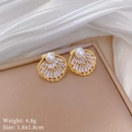 Elegante gouden waaiervormige oorknoppen met parel en zirkonia stenen van 1,8x1,8 cm - Oorbellen (G238 Echt Verguld)