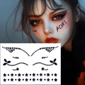 Autocollants de visage noirs à strass en étoile et points pour maquillage de scène - Noir