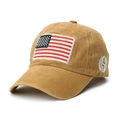 Detalle de gorra de béisbol de algodón lavado vintage con parche de bandera de EE. UU. - Ajustable / Amarillo Tierra