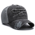 Vintage dark gray washed canvas baseball cap with Newyork embroidery and side pattern - Black