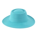 Turquoise wool felt fedora with 9cm wide brim and unique grooved crown design - 58cm One Size / Blue