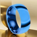 Polished 8mm electric blue stainless steel ring for men on golden geometric stand - US 7 / 8mm Width / Blue