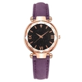 Montre femme ciel étoilé élégante avec bracelet en daim violet et verre taillé or rose - Violet