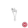 Silver S925 sterling silver crown earrings with chain and sparkling zircon stone - Single White Gold #14 (Crown Chain)