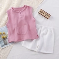 Pink cotton gauze sleeveless top and white drawstring shorts set for toddlers - 80 / Pink + White