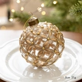 8cm vintage glass Christmas ball with gold floral grid and 31g lightweight design - Transparent Gold Floral Grid Style (Style B)