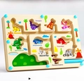 Dinosaur magnetic bead rolling maze toy for toddler color and name recognition - English Dinosaur (Wooden)