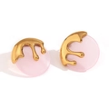 Pink fluid resin stud earring with 18K gold-plated melting texture in a modern style - Acrylic Liquid Ball Fluid Style / Gold-Pink