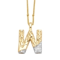 Collier avec pendentif lettre W bicolore or et argent avec texture martelée et zircons - Lettre W