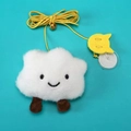 Plush white cloud cat wand toy with bell and yellow elastic string for indoor play - White Cloud