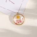 Handmade round resin pendant with real yellow flowers and golden alloy frame - Style 20