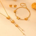 Golden 18K stainless steel jewelry set featuring frosted butterfly necklace and earrings - Butterfly Jewelry Set (D208-T103-G311)