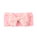 Fascia per neonati rosa in nylon con fiocco in rete e ricami di piccole margherite - Rosa