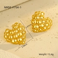 Detail of gold bubble textured heart earrings showing 2.97cm size and 13.4g weight - Bubble Texture Heart Style (NMSE-F754-1)