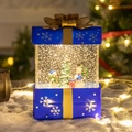 Blue Christmas gift box water globe with snowmen and LED light decoration - Snowman / Blue