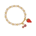Sweet pearl bead bracelet featuring red enamel strawberry and pink rhinestone cherry charms - Red Strawberry and Pink Rhinestone Cherry Style (5#)