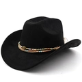 Western style black suede cowboy hat featuring ethnic colorful beaded band decoration - M(56-58cm) / Black