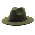 Detail of army green wool fedora hat featuring black rivet band and wide flat brim - M (56-58cm) / Army Green