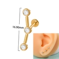 16G Gold-plated surgical steel labret with three sparkling white zircons in a curved row - Size #18