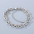 Detail of silver stainless steel double-layer chain bracelet with lobster clasp and extender - Silver (KB210093-Z)