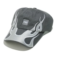 Close-up of white fire flame embroidery and FIRE patch on a dark grey baseball cap - M (56-58cm) / Gray