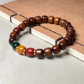 Luminous sandalwood beaded bracelet with green bamboo knots and colored agate accents - Black Rosewood 8x9mm Three-Color Old Bead