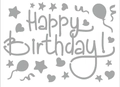 Gray Happy Birthday vinyl sticker variant with balloon and star motifs for party decor - Birthday 02 / Silver