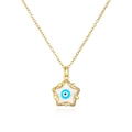 Detailansicht der 18K vergoldeten Sternenkette mit blauem Evil Eye Emaille-Anhänger - Gold (Sternmuster Auge) (22614)