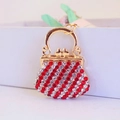 Golden handbag keychain with red and clear rhinestones in checkerboard pattern - Red