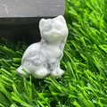 Cute 1.2-inch white natural stone cat figurine with grey veins on green grass - White Turquoise