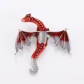Vintage red and white dragon brooch with enamel wings and silver metallic frame - Antique Silver Red