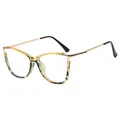 Cat eye glasses frames in amber tortoiseshell pattern with slim gold metal temples - Yellow Tortoiseshell