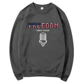 Dark grey unisex hoodie featuring Freedom text with American flag texture and microphone icon - Dark Gray