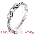 Vintage silver snake head bracelet in stainless steel with punk woven chain design - 20cm / Retro Silver Double Snake Bite Ring (KB164525-Z)
