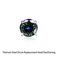 Iridescent cubic zirconia stud piercing head with titanium base and four-prong setting - M0.9*3mm (Head Only) / Multicolor Zirconia