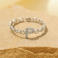 S925 sterling silver open ring with hollow chain design and zircon letter P charm - Silver-Letter P