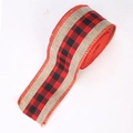 Christmas 6cm roll with red and black buffalo plaid faux linen webbing ribbon - Center Plaid