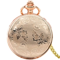 Vintage rose gold quartz pocket watch with floral relief carving and matching chain - Rose Gold - European Floral Relief