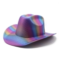 Detailed view of rainbow sequined fabric texture on a western cowboy party hat - Light Purple