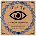 8MM Evil Eye beaded bracelet with grey marble stones and protective talisman card - Map Stone - Evil Eye Bracelet