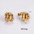 Golden triple-hoop textured earrings in stainless steel, 14mm size with vintage finish - Triple Layer Retro Rope Studs (AMLEH143)